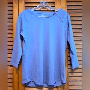 LL Bean Women's 3/4" Sleeve Light Blue Cotton Shirt Top Button Decoration Size S